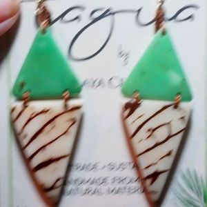 Art Deco earrings with bright green & animal print